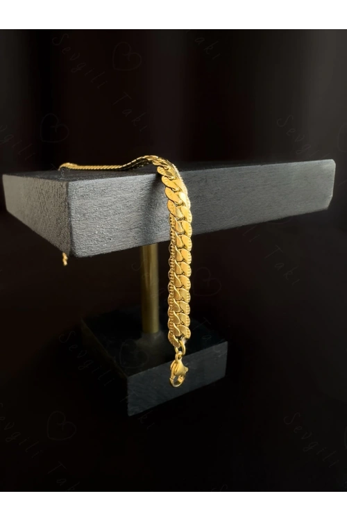 Yassı Model Snake Yılan Gold Çelik Zincir Bileklik | 1+ Serisi