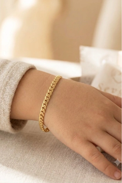 Yassı Model Snake Yılan Gold Çelik Zincir Çocuk Bileklik | MeToo Serisi