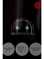 Aventurin Doğal Taşlı Çelik Küpe -Vega Serisi