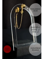 Lotus Detaylı Tragus / Kıkırdak Bağlantılı Gold Çelik Küpe | Şans Serisi (Bir Adet)