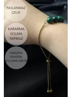 Malahit Doğal Taşlı Ayarlanabilir Çelik Bileklik -Miracle Serisi