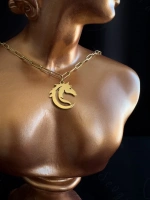 Paperclip(Ataş) Model Zincir At Charmlı Gold Çelik Kolye | Ata Serisi