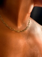 Paperclip Kabartma Choker Gold Çelik Zincir Kolye | Choker Serisi