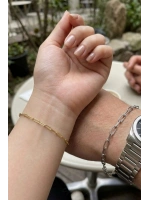 Paperclip Model Gold-Silver Çelik Çift Bileklik Seti | Love Serisi