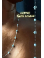 Parlak Taşlı Tasarım Silver Çelik Zincir Kolye (Bileklik Hediyeli) | Glorious Serisi