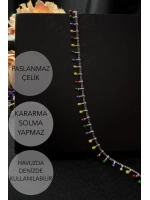 Rengarenk Sıralı Sallantılı Çelik Halhal | Gökkuşağı Serisi