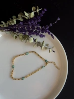 Yeşil Nazar Boncuklu Gold Çelik Halhal | Allure Serisi