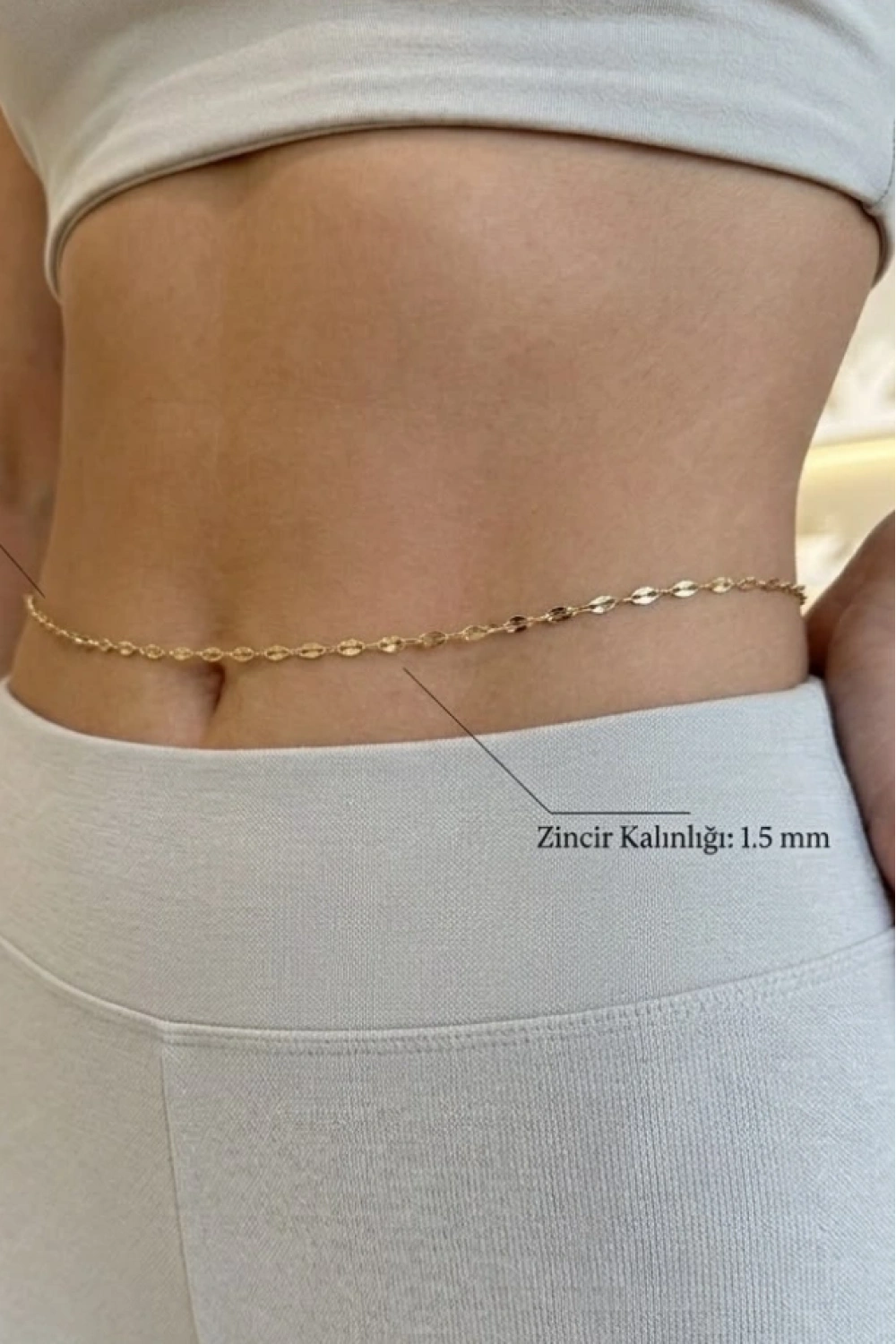 60cm | Gold Lip (Dudak) Zincirli Çelik Bel Takısı | Glorius Serisi