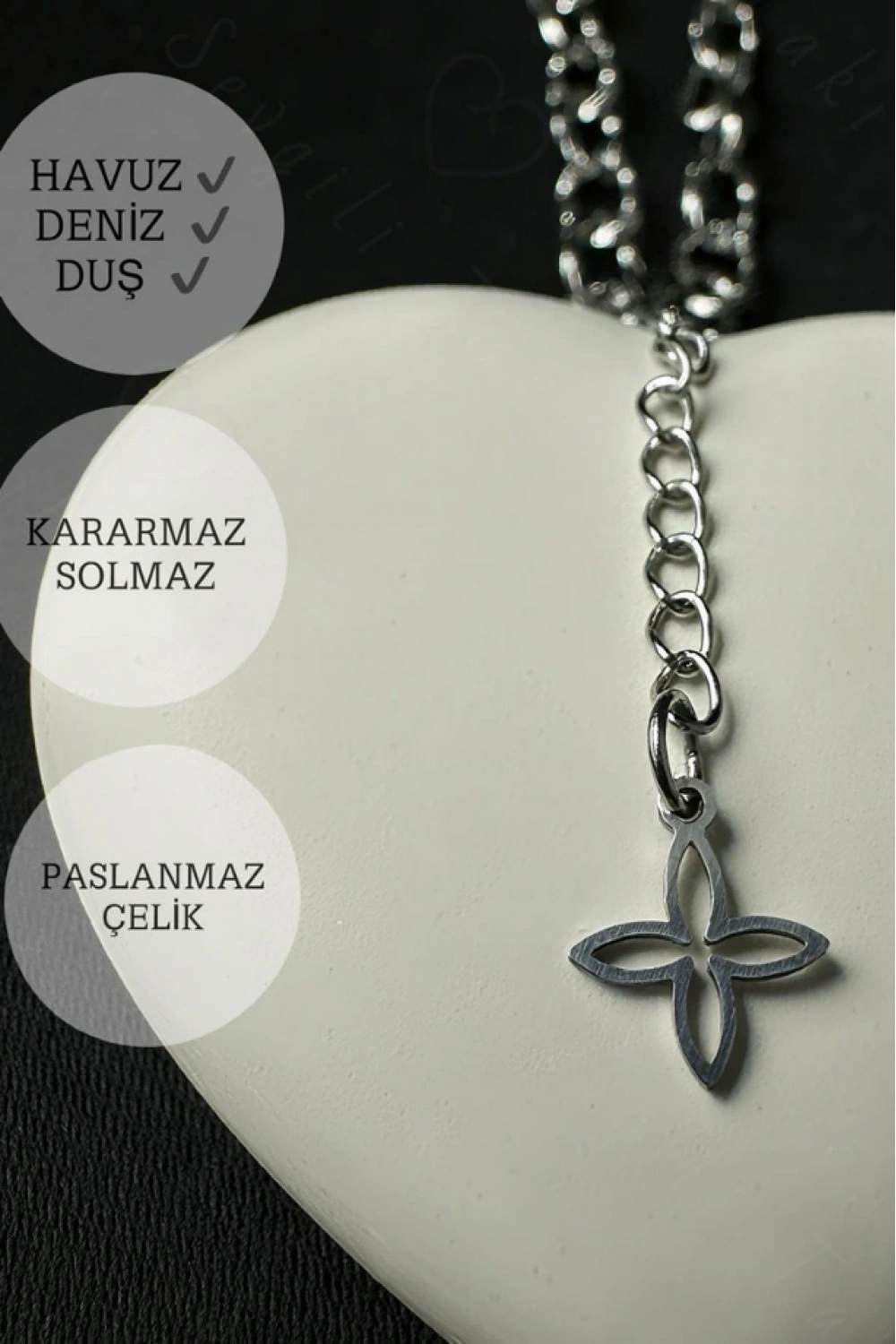 Paperclip (Ataş) Model Zincir Silver Renk Çelik Sallantılı Halhal | Taş Serisi