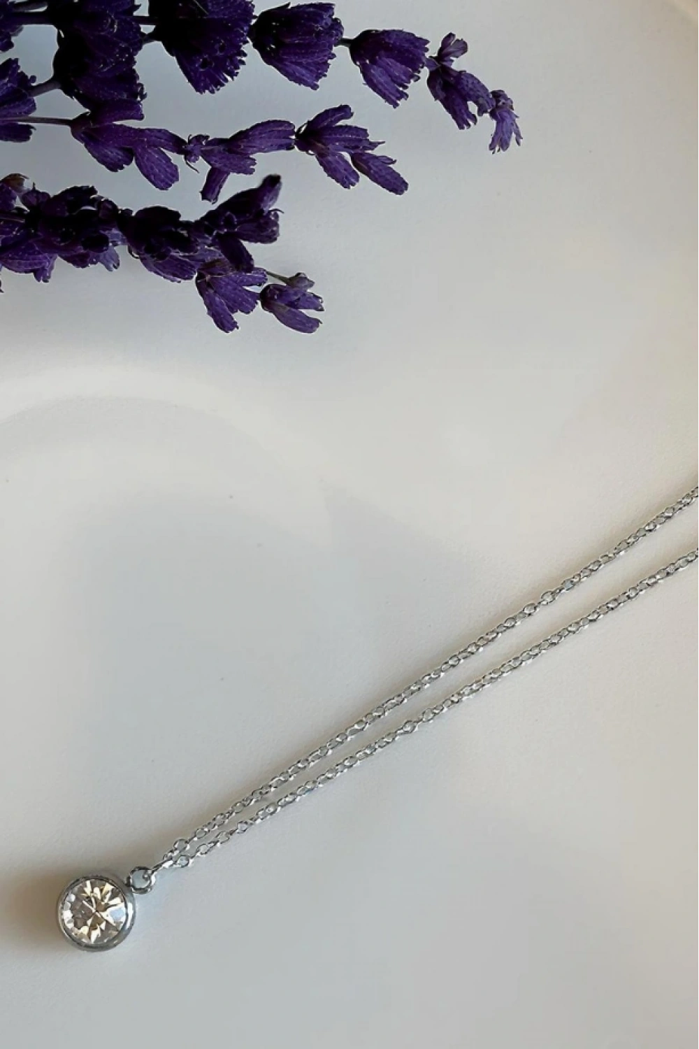 Taş Charmlı Silver Renk Çelik Kolye | Sevgili Takı Koleksiyonu