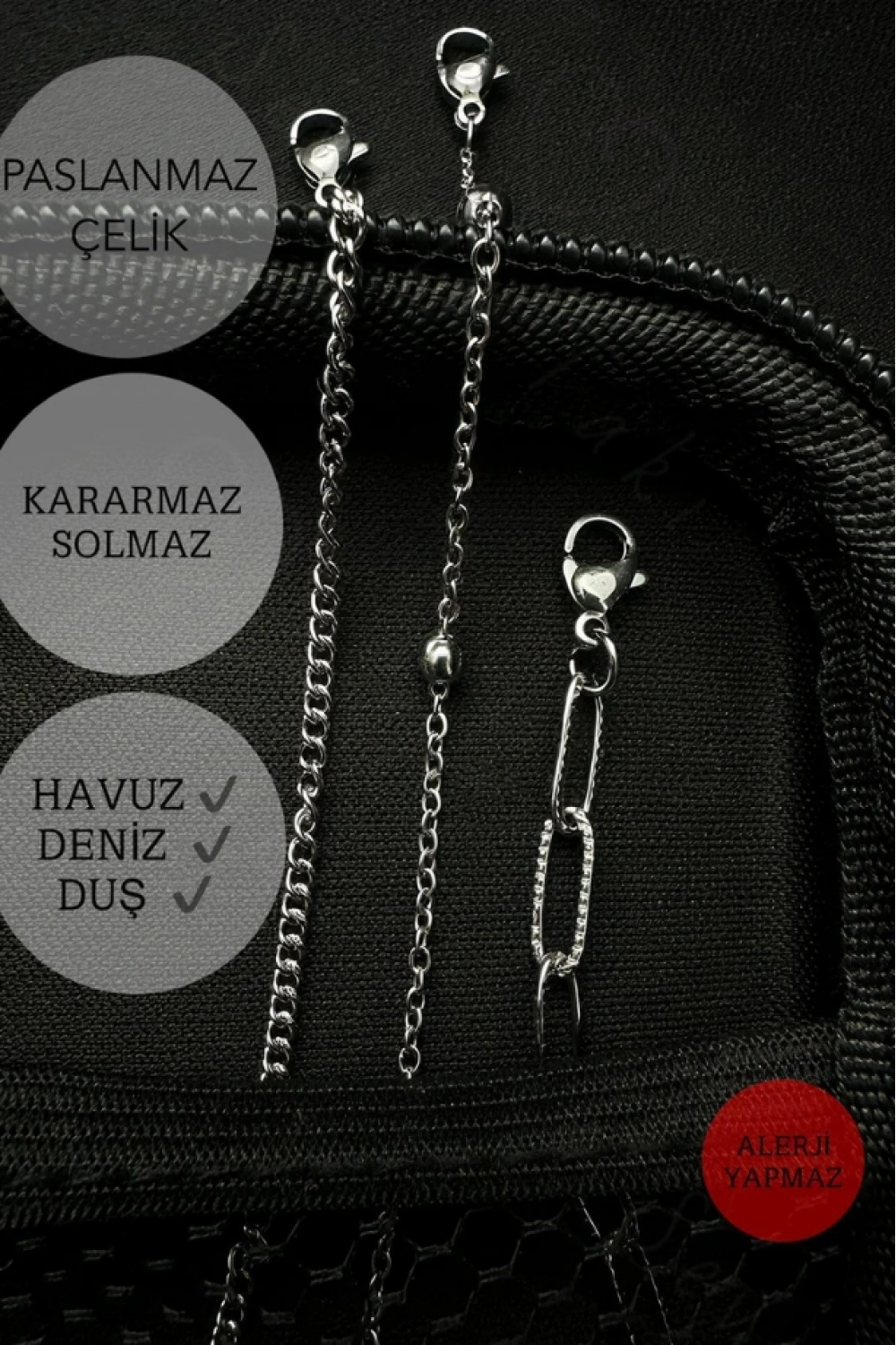 Üç Zincirli Çelik Bileklik | Çelik Zincir Bileklik | Kararma Yapmaz | ST Serisi