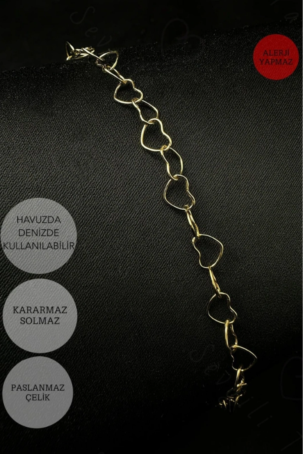 Gold Renk Kalp Zincir Halhal | Çelik Halhal | Medcezir Serisi