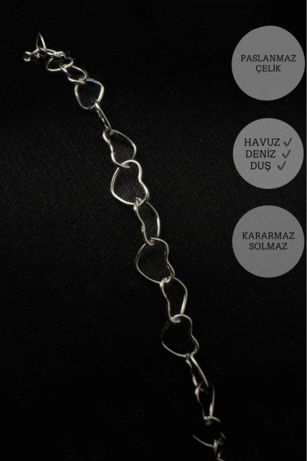 Gümüş Renk Kalp Zincir Halhal | Çelik Halhal | Medcezir Serisi