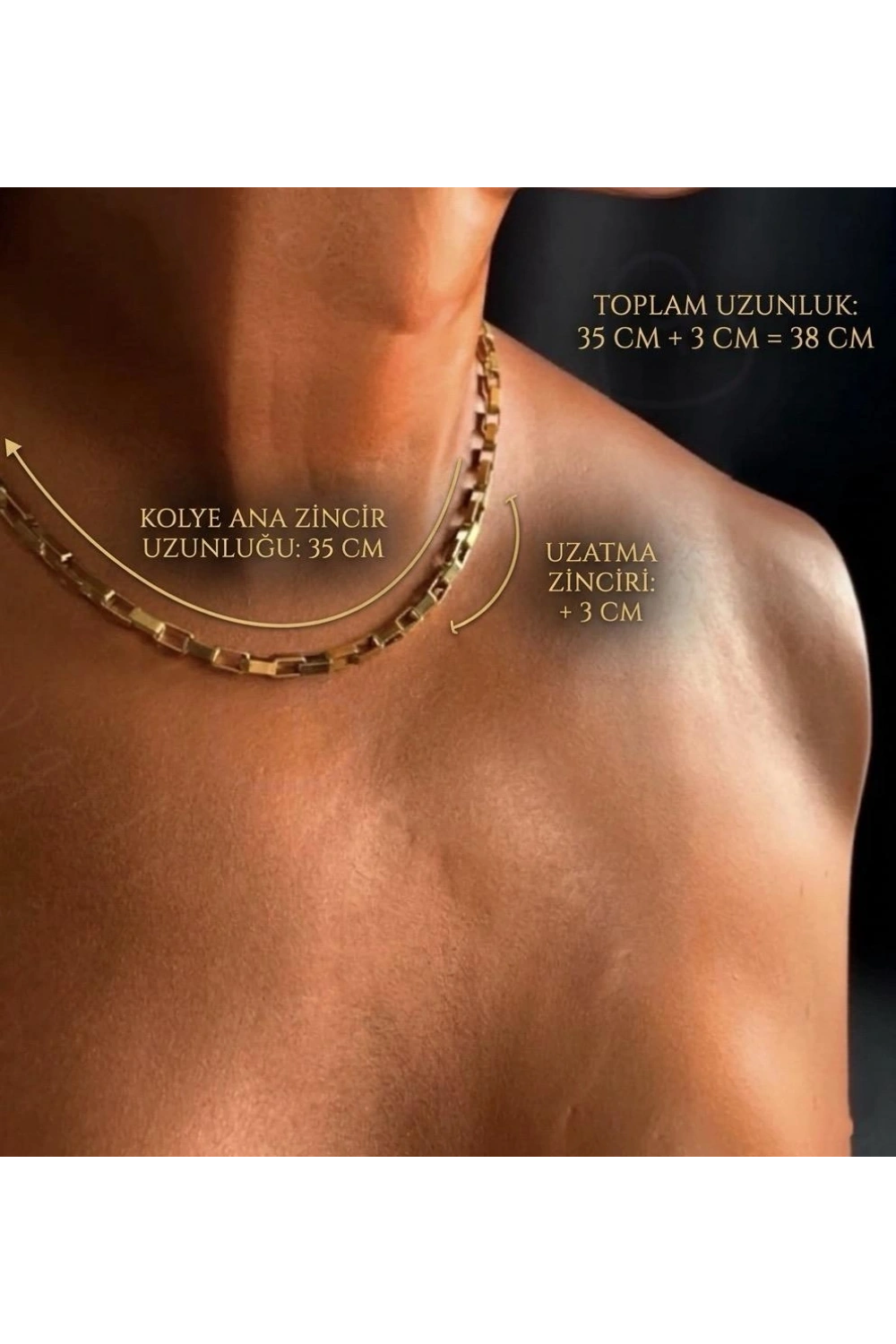 Dikdörtgen Zincirli Gold Choker Çelik Kolye | Choker Serisi