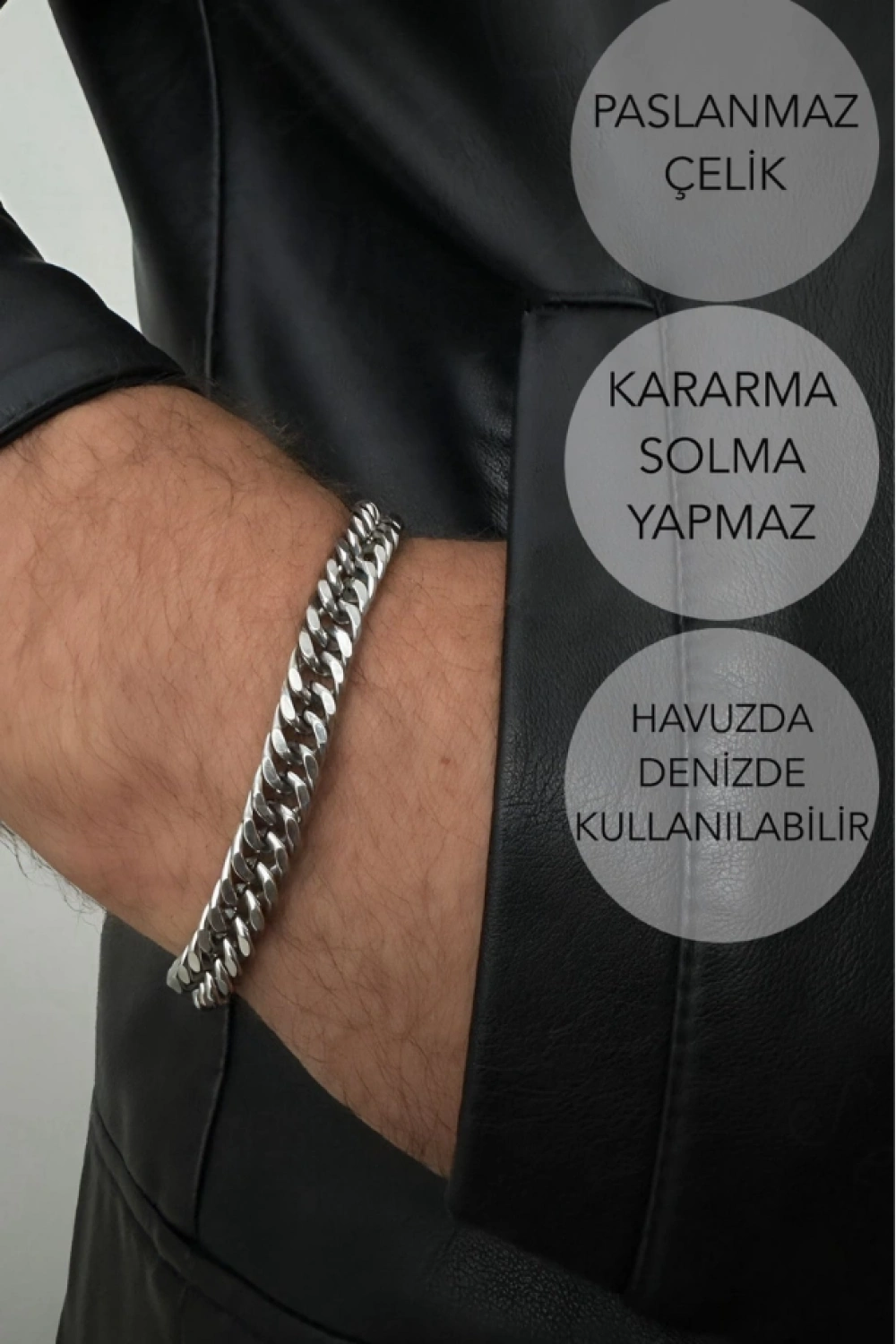 Küba Zincir Kalın Model Çelik Zincir Bileklik | Karma Serisi