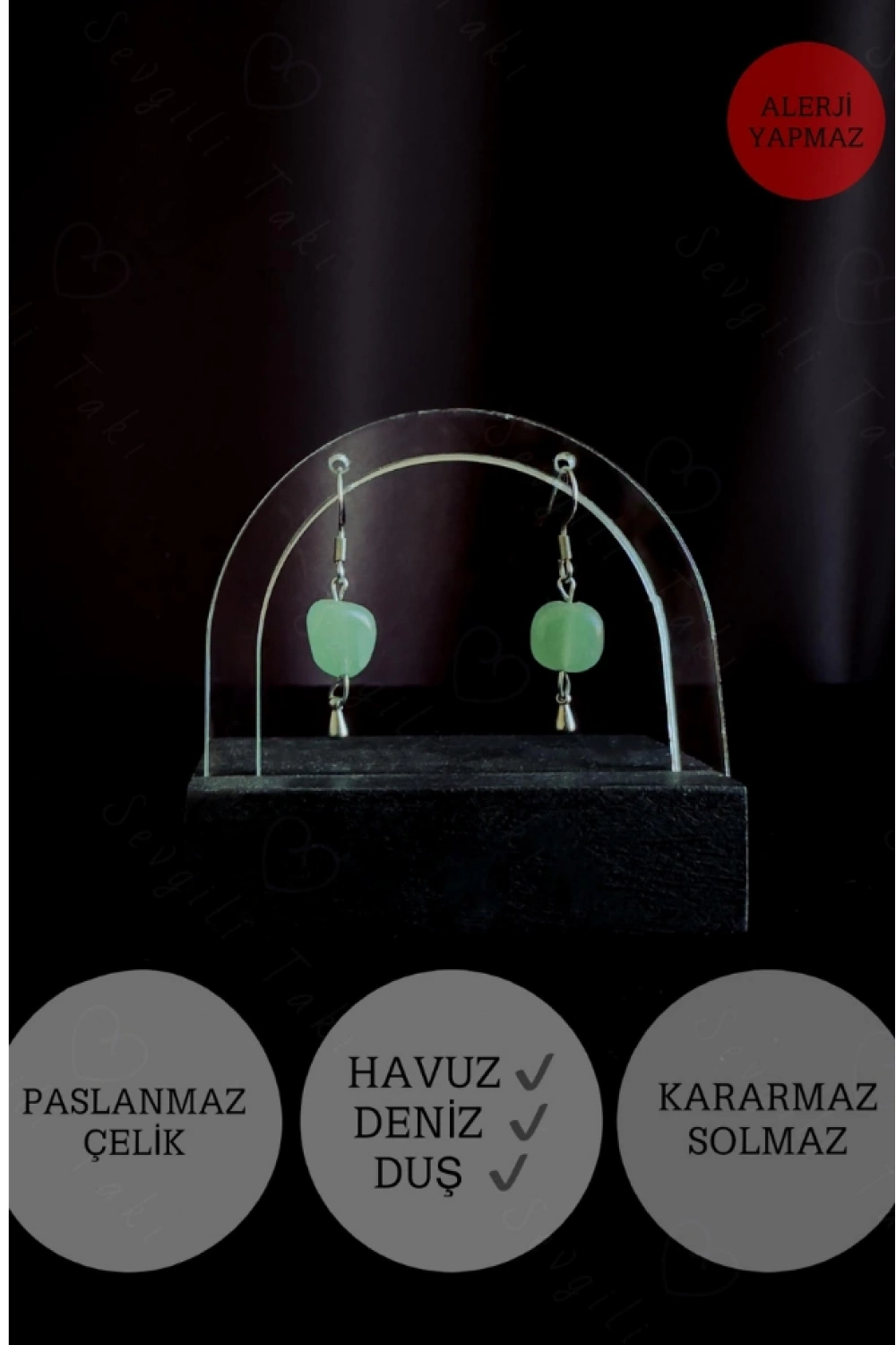Aventurin Doğal Taşlı Çelik Küpe -Vega Serisi