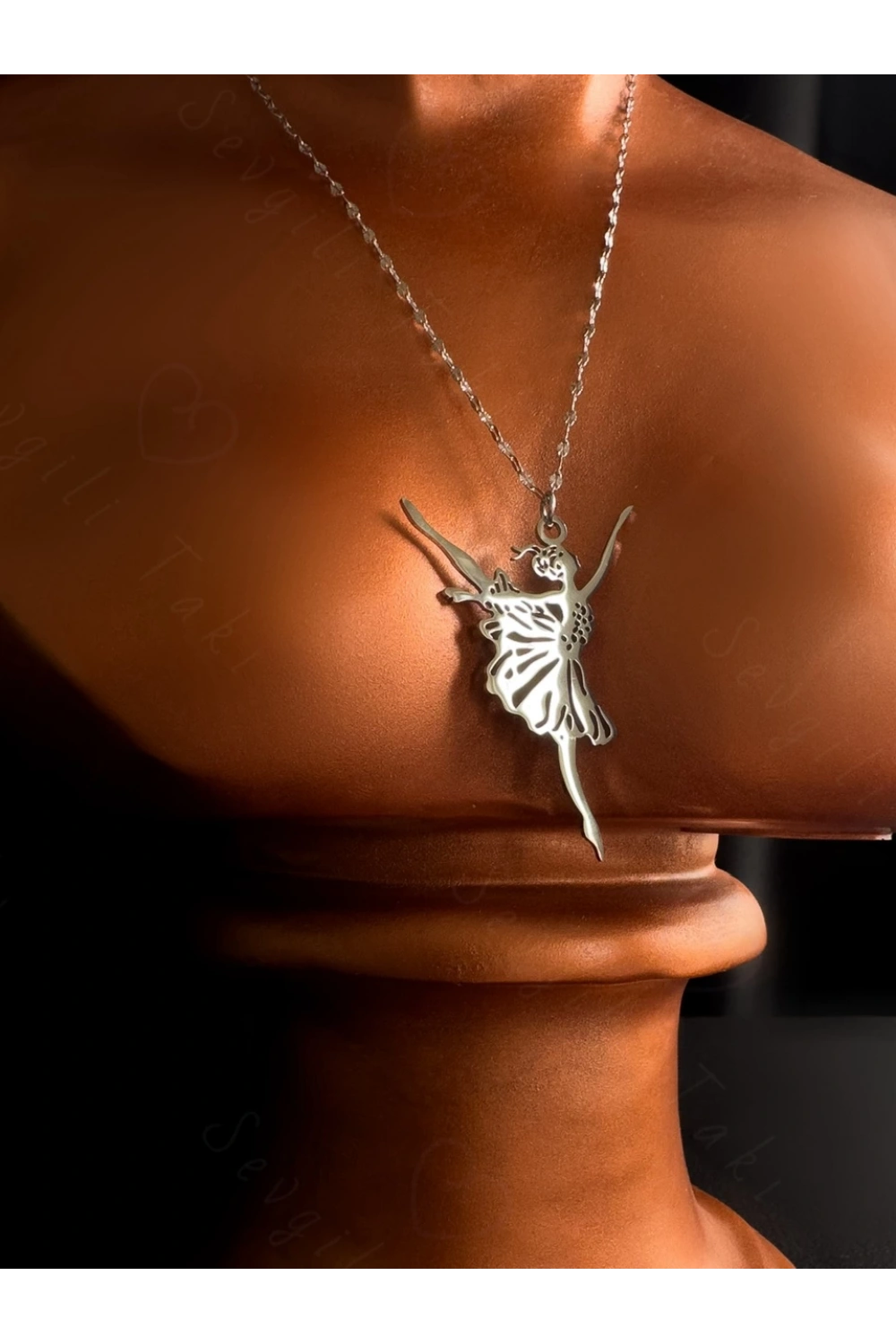 Balerin Charmlı Silver Çelik Kolye | Sevgili Takı Koleksiyonu