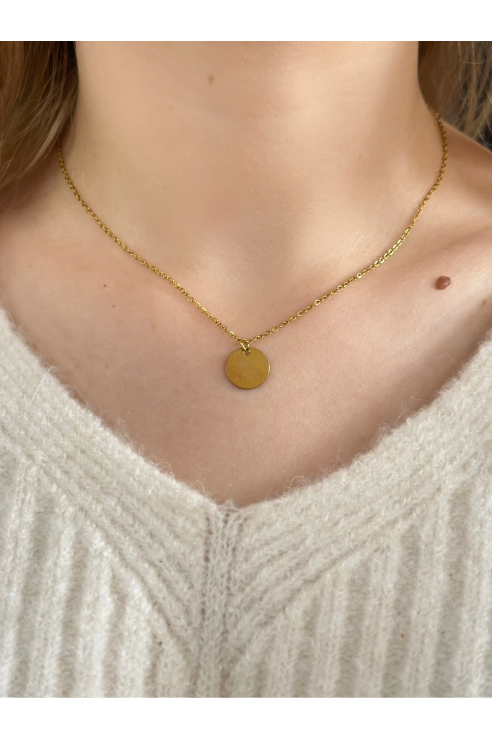 Oval Charmlı Gold Çelik Kolye -Karma Serisi