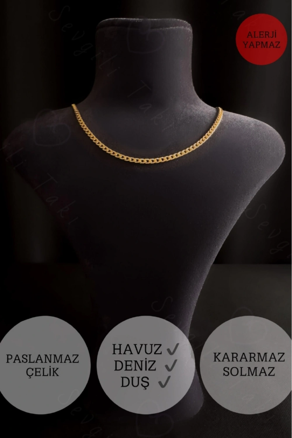 Choker İnce Düz Zincir Gold Çelik Kolye | Choker Serisi