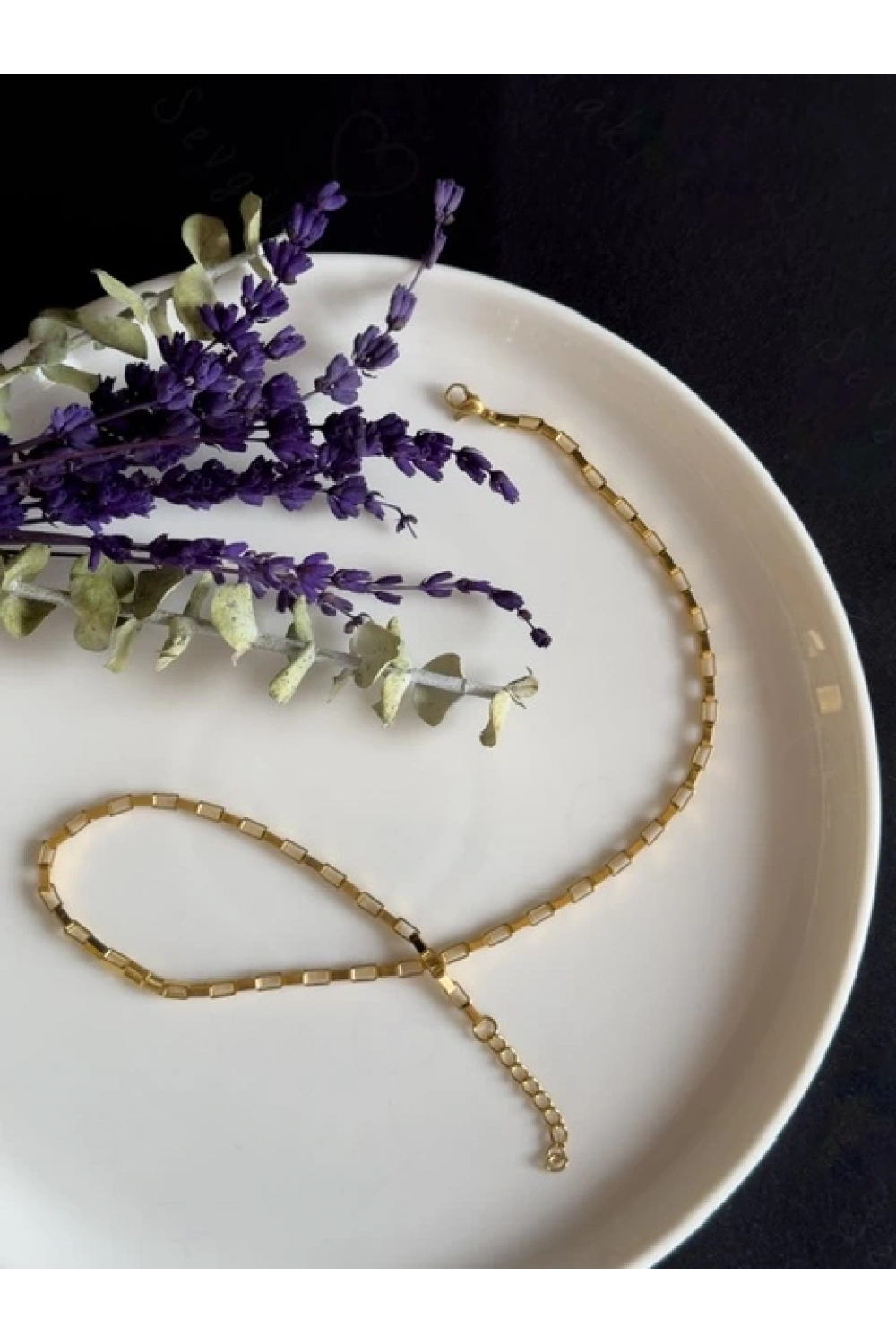 Dikdörtgen Zincirli Gold Choker Çelik Kolye | Choker Serisi