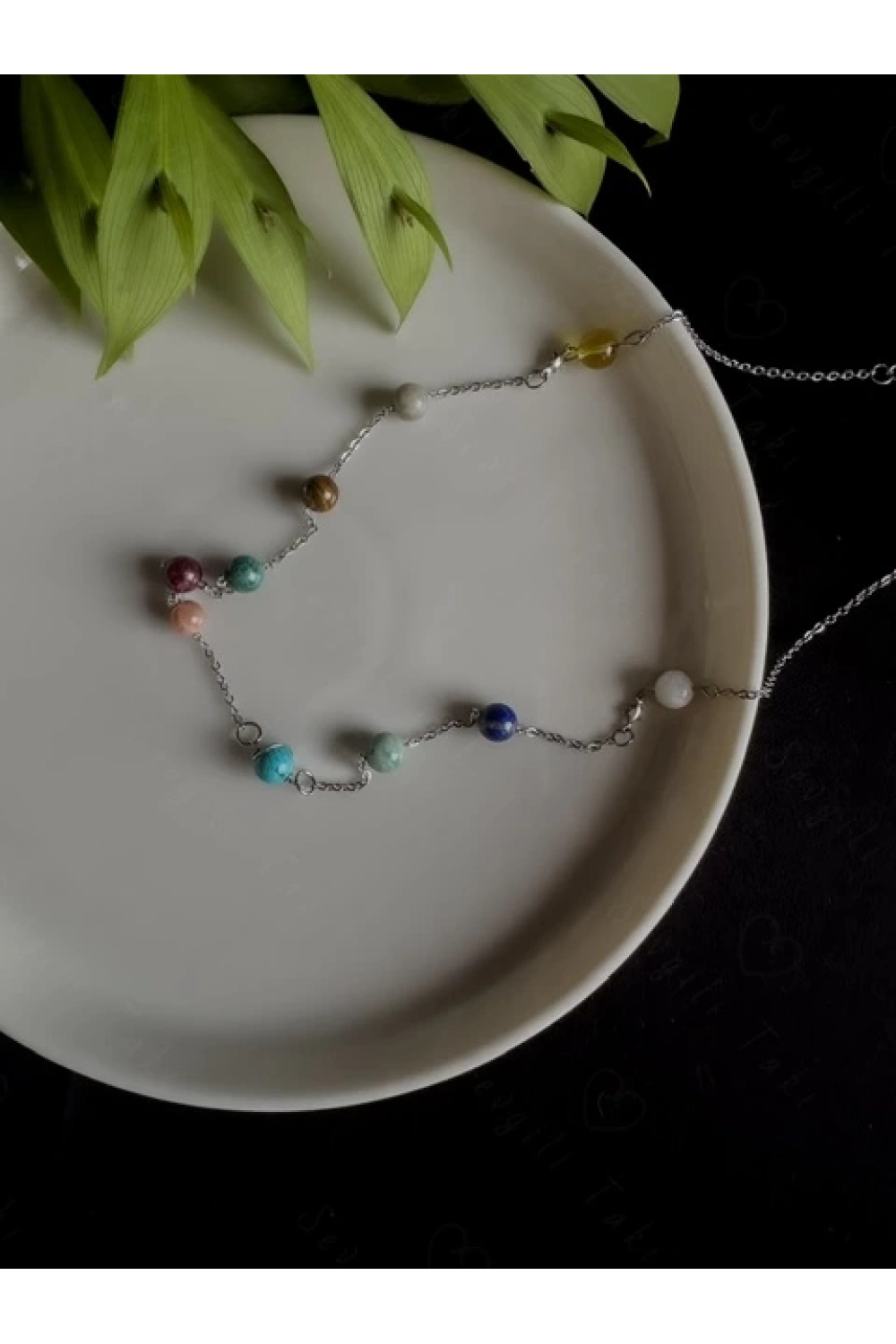 Gezegen Doğal Taş Çelik Kolye -Sevgili Takı Koleksiyonu