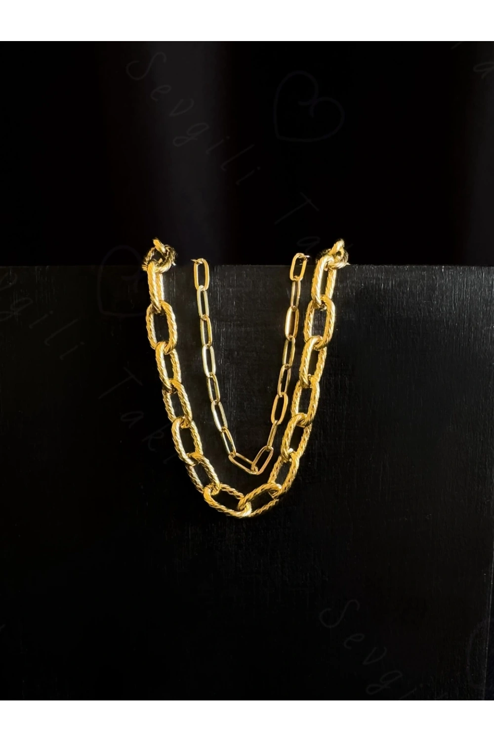 İkili Paperclip (Ataş) Gold Çelik Zincir Bileklik | MeToo Serisi