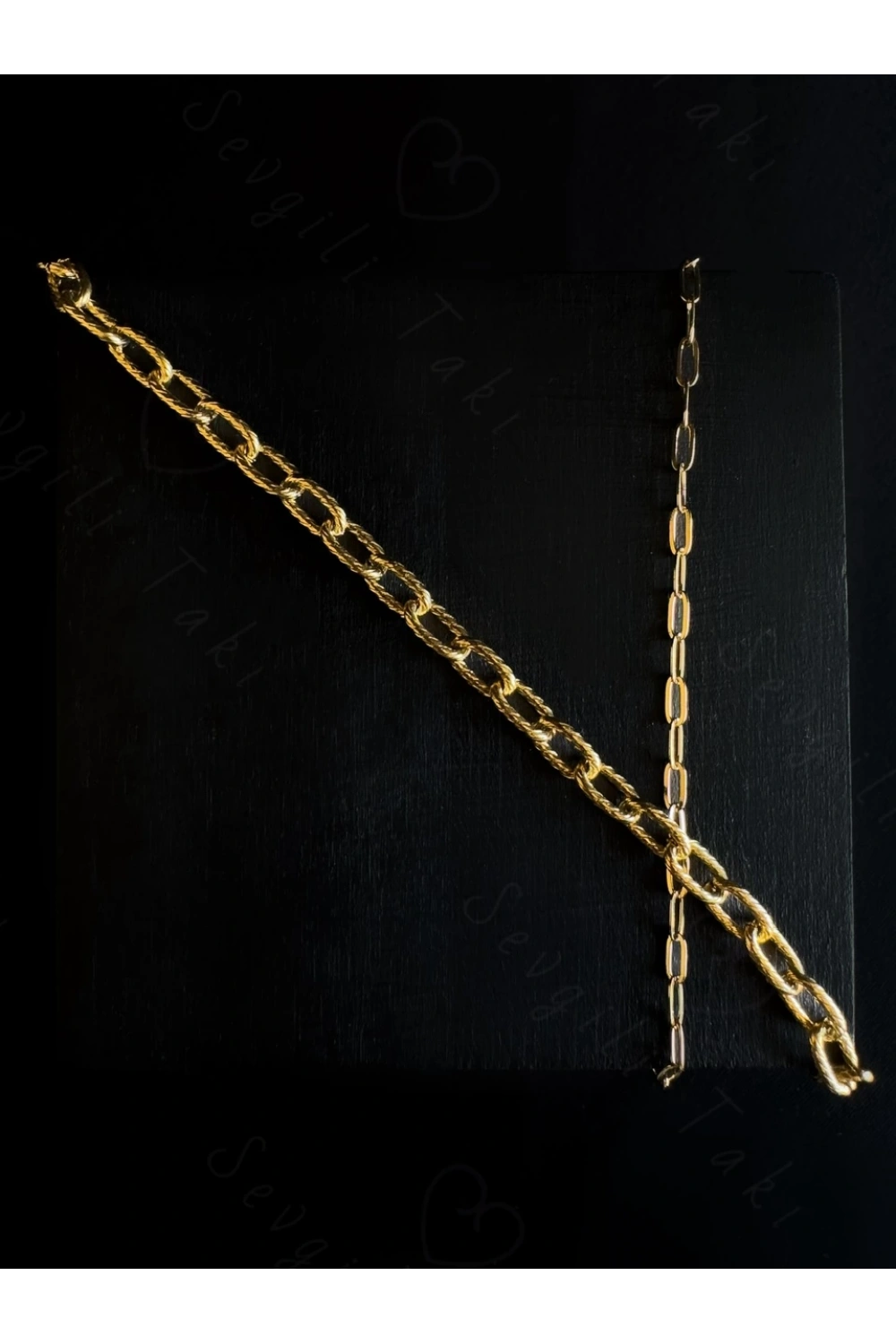 İkili Paperclip (Ataş) Gold Çelik Zincir Bileklik | MeToo Serisi
