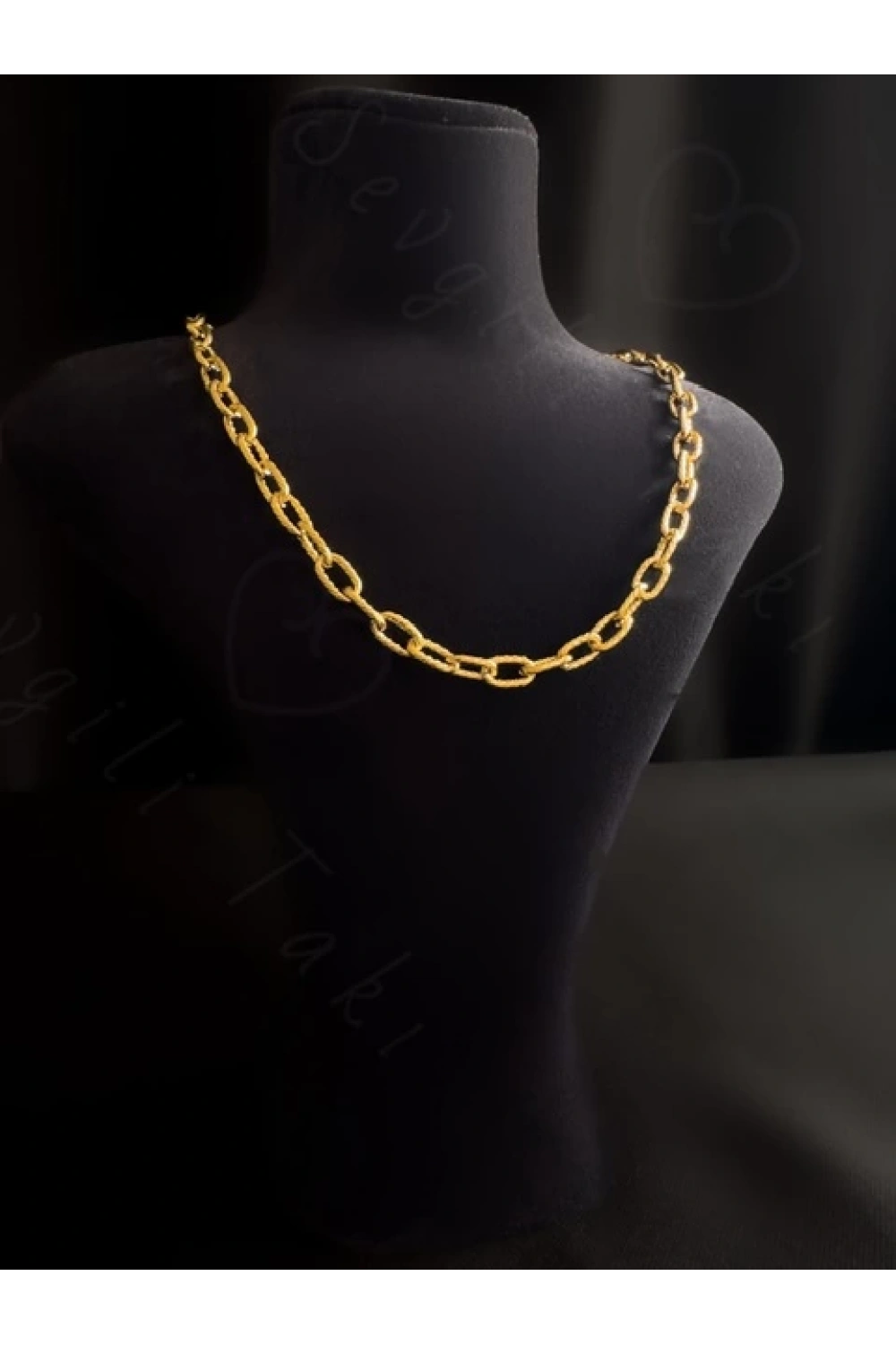 Kabartma Zincirli Gold Çelik Kolye | Terapi Serisi