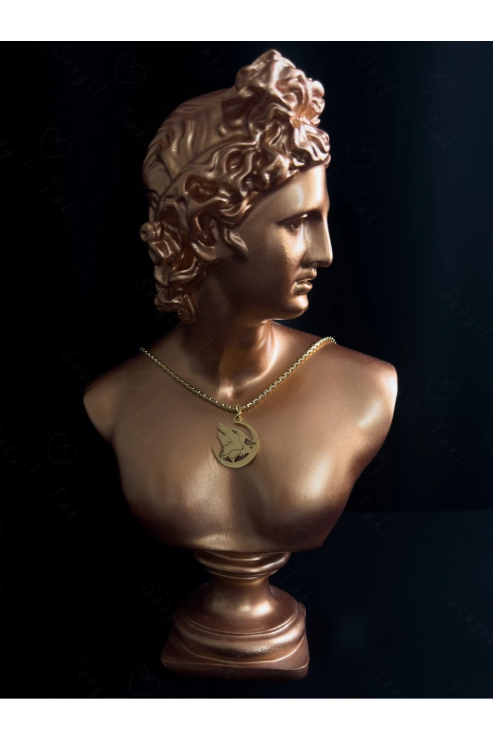 Kurt Başlı Kobra Zincirli Gold Çelik Kolye | Ata Serisi