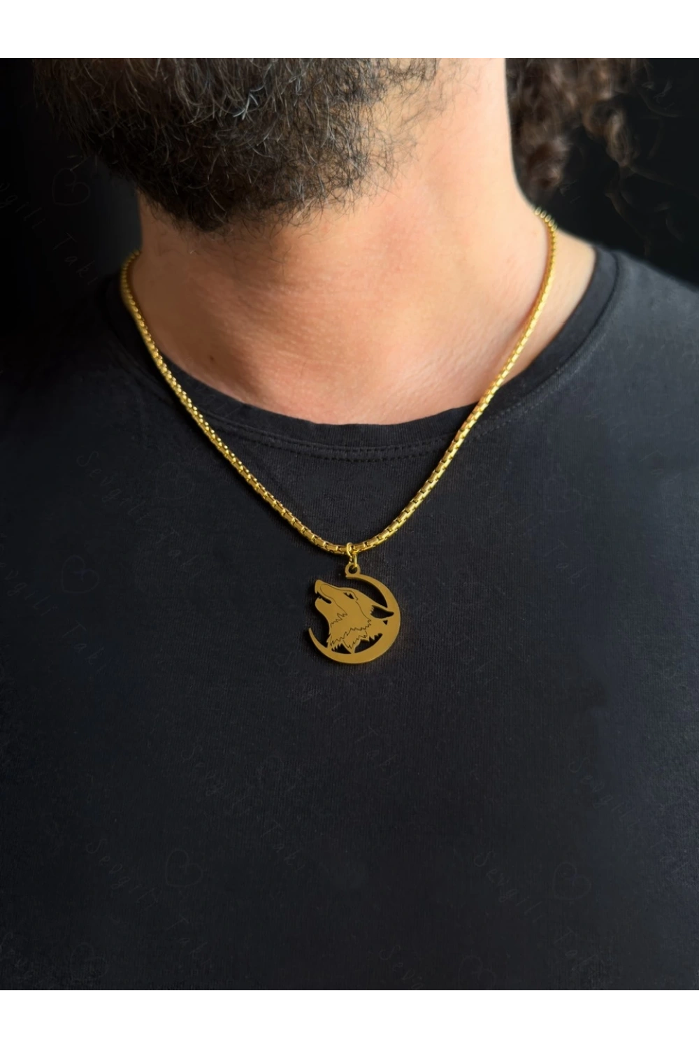 Kurt Başlı Kobra Zincirli Gold Çelik Kolye | Ata Serisi