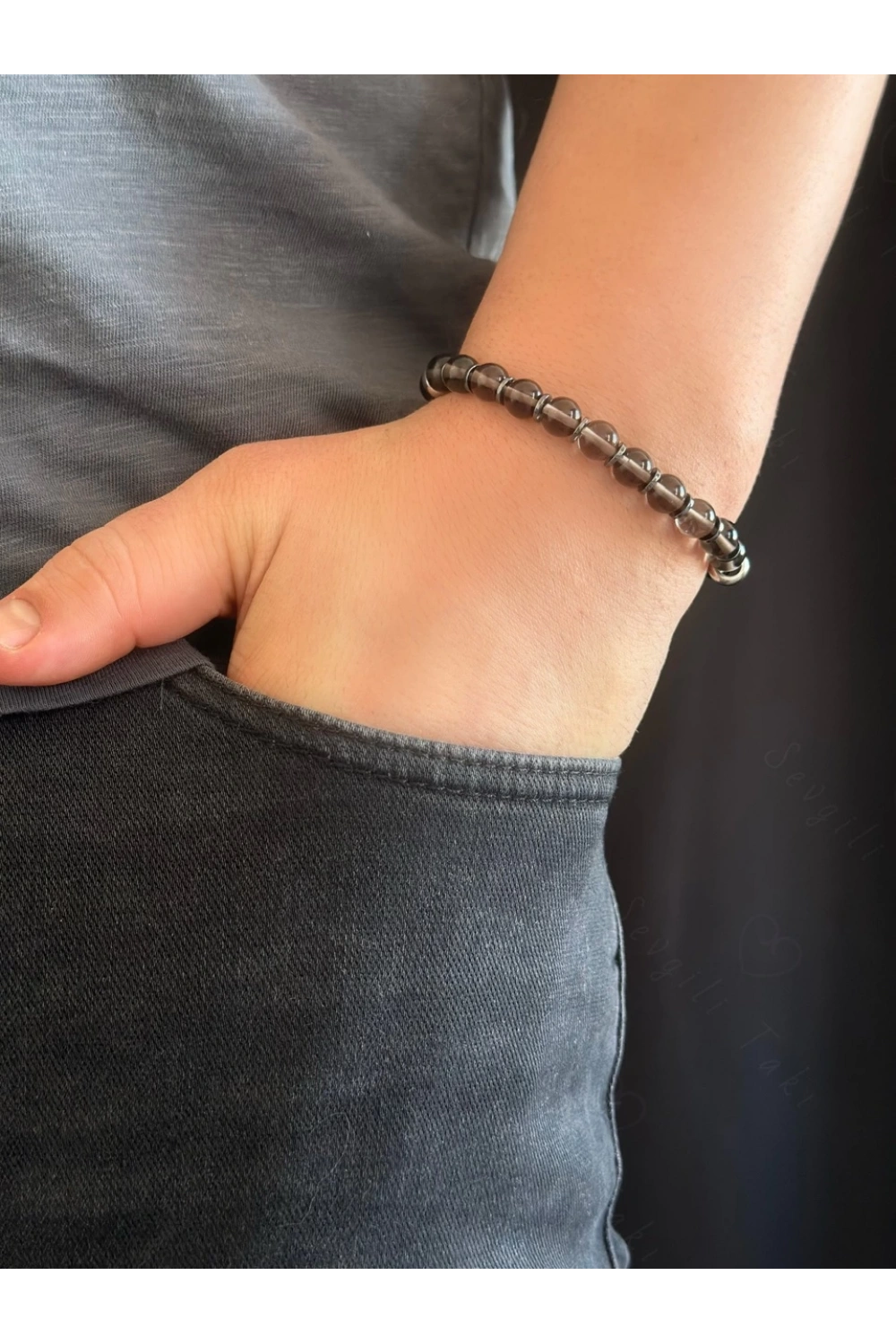 Obsidyen ve Dumanlı Kuvars Doğal Taşlı Bileklik -Koruma Serisi