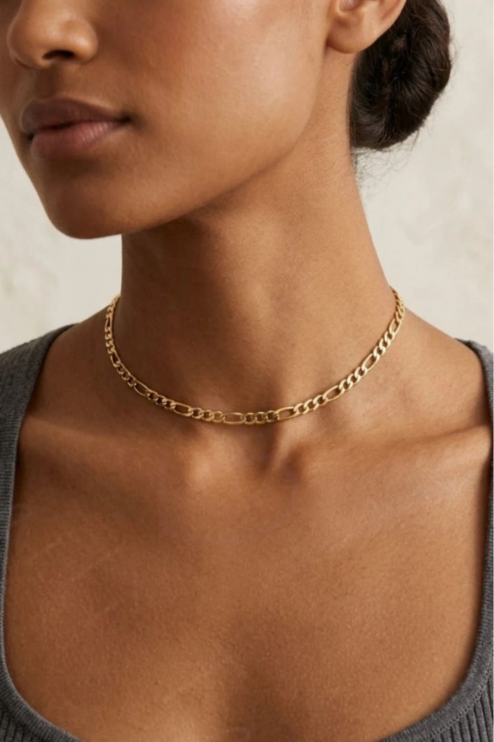 Gold Figaro Model Choker Çelik Zincir Kolye | Kadın Kolye | Choker Serisi