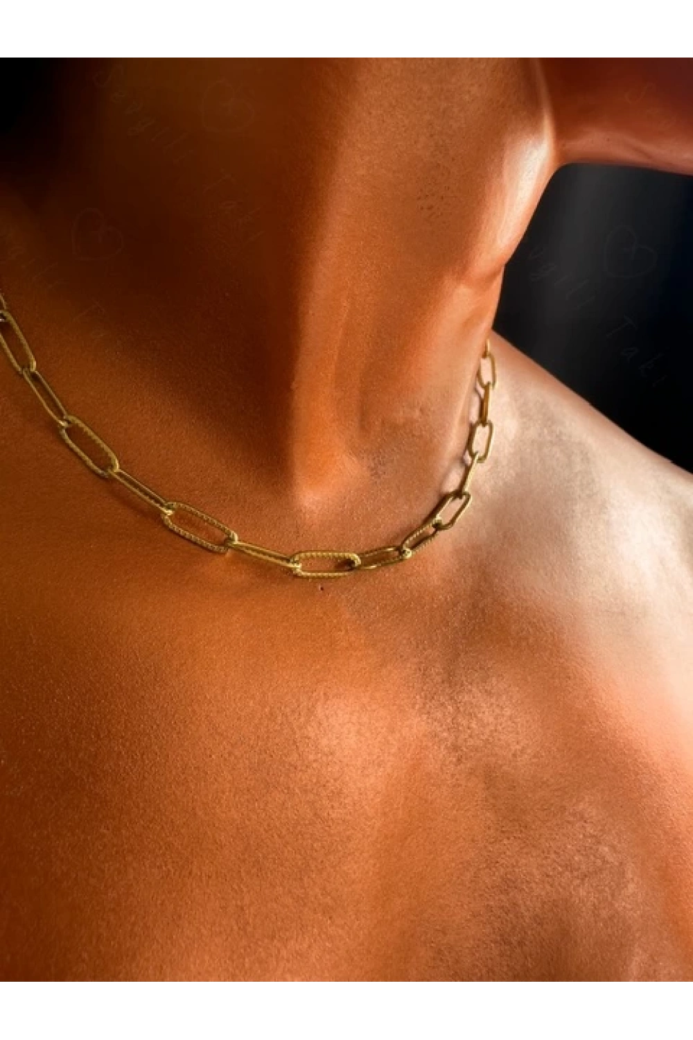 Paperclip Kabartma Choker Gold Çelik Zincir Kolye | Choker Serisi