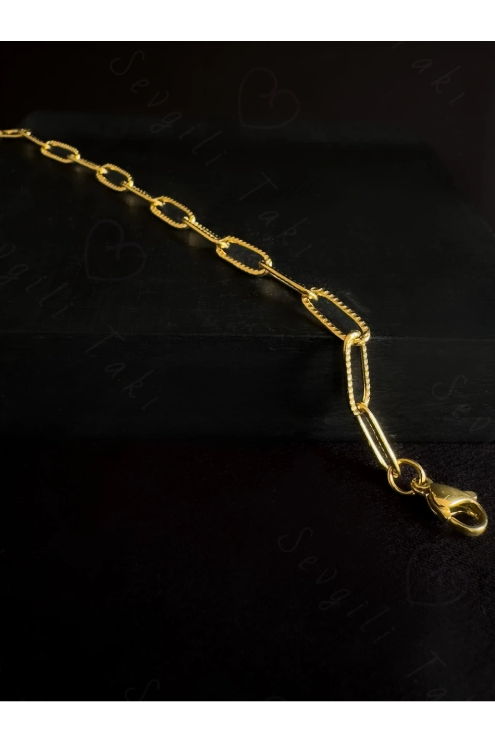 Paperclip Kabartma Çocuk Gold Çelik Zincir Bileklik | Ida Serisi