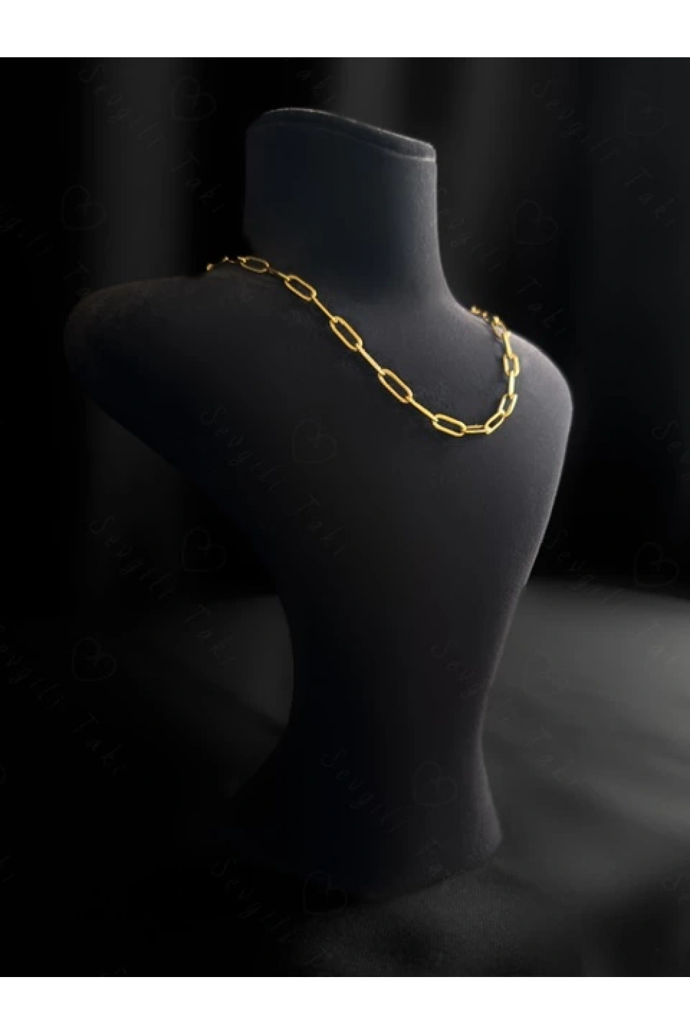 Paperclip Kabartma Çocuk Gold Çelik Zincir Kolye | Ida Serisi