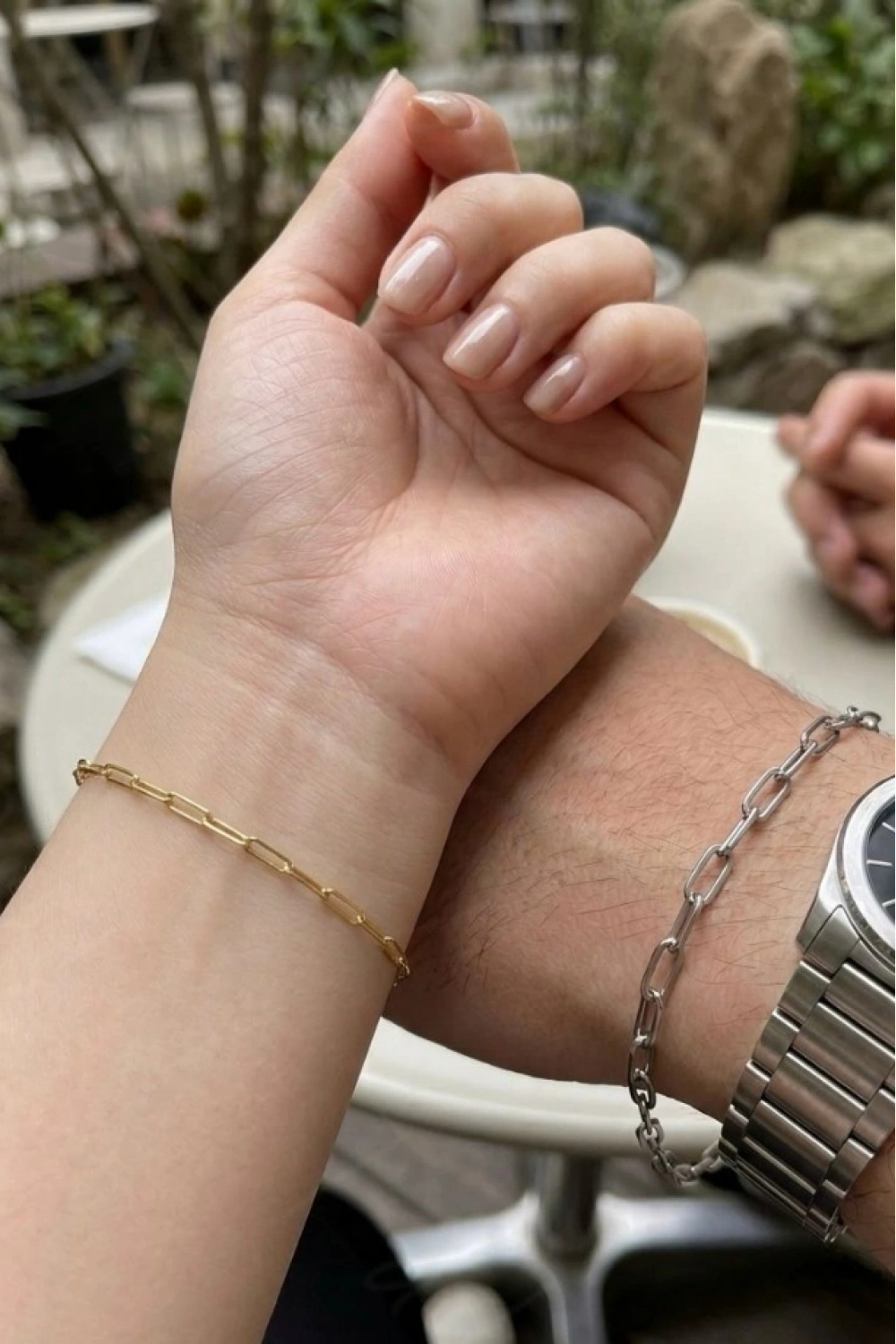 Paperclip Model Gold-Silver Çelik Çift Bileklik Seti | Love Serisi