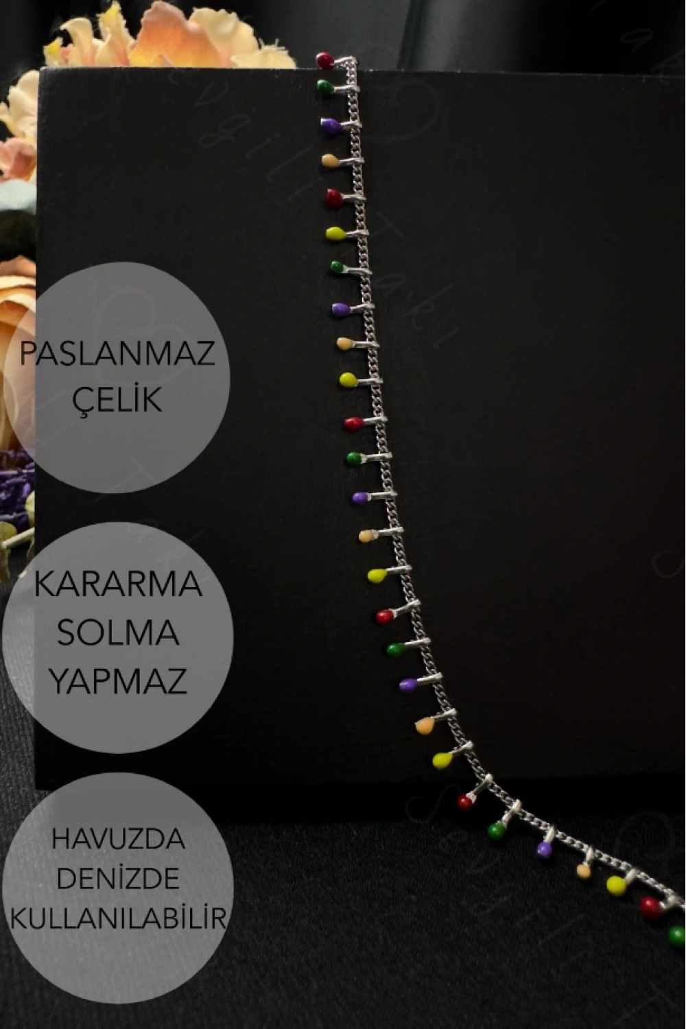 Rengarenk Sıralı Sallantılı Çelik Halhal | Gökkuşağı Serisi