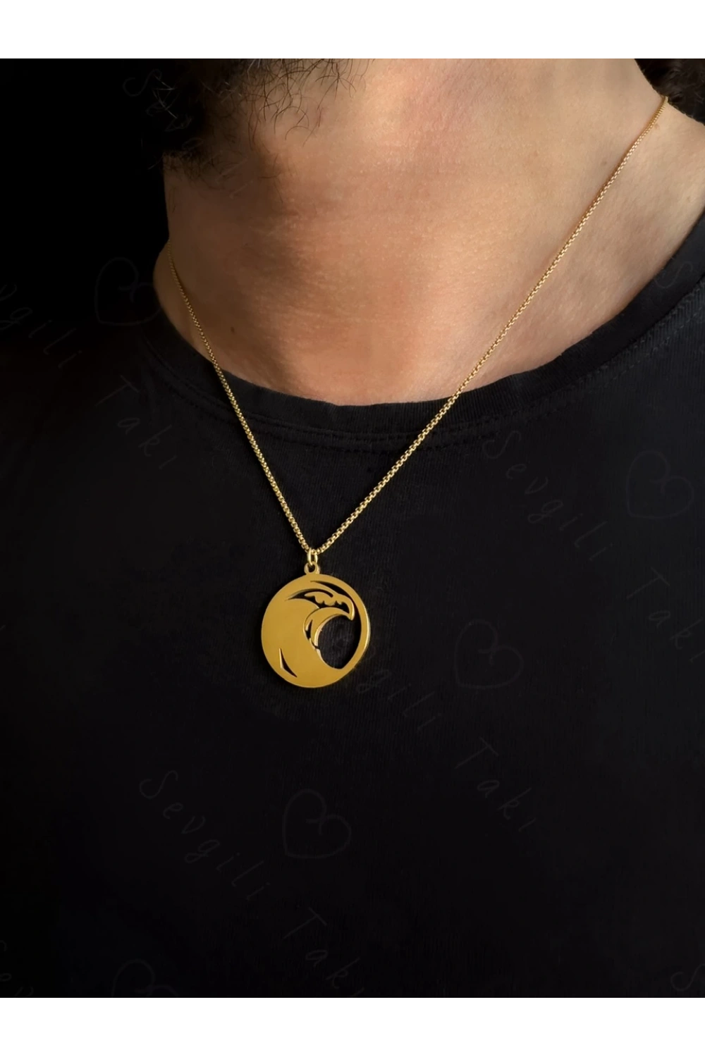 Şahin Başlı Gold Çelik Kolye | Horus Serisi