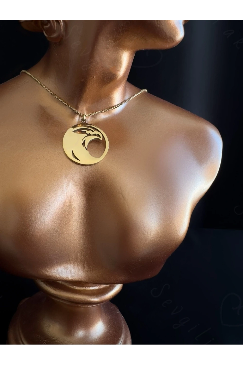 Şahin Başlı Gold Çelik Kolye | Horus Serisi