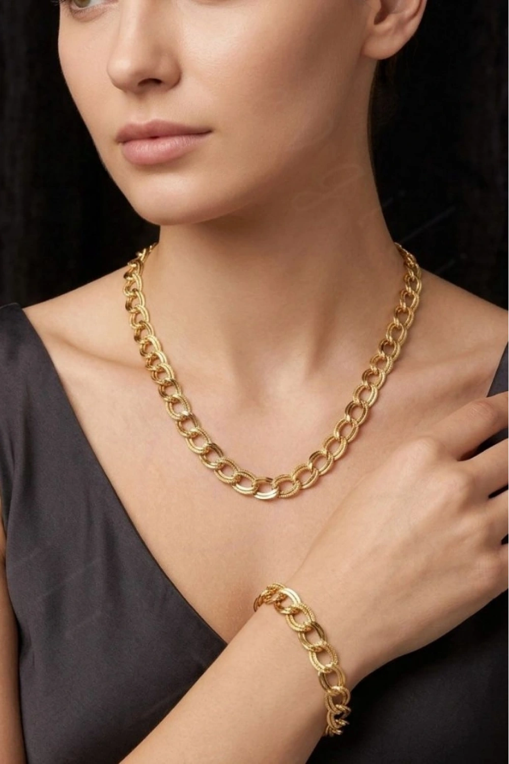 Samanyolu / Uzayyolu Tasarım Gold Çelik Zincir Kolye | Sirius Serisi