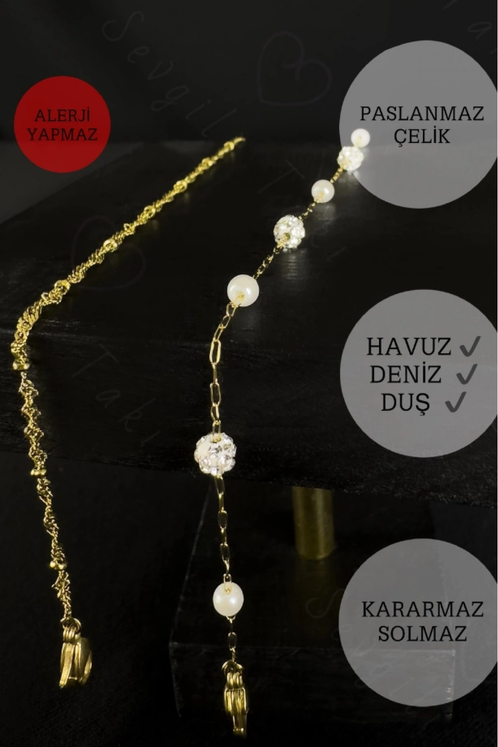 Toplu Burgu Taşlı Zincir Model Gold Çelik Halhal | Karma Serisi