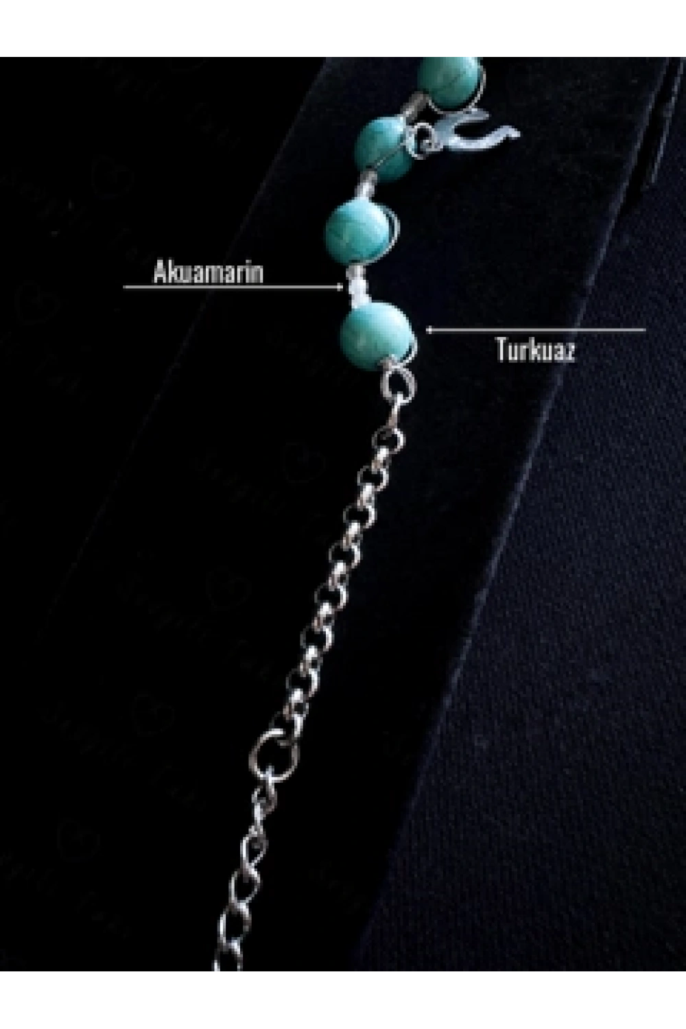 Turkuaz ve Akuamarin Doğal Taşlı Çelik Bileklik | Sevgili Takı Koleksiyonu