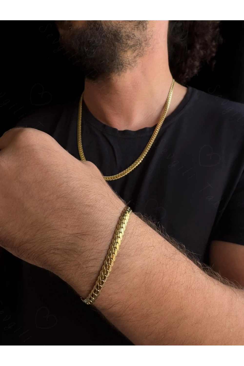 Yassı Model Snake Yılan Gold Çelik Zincir Bileklik | 1+ Serisi