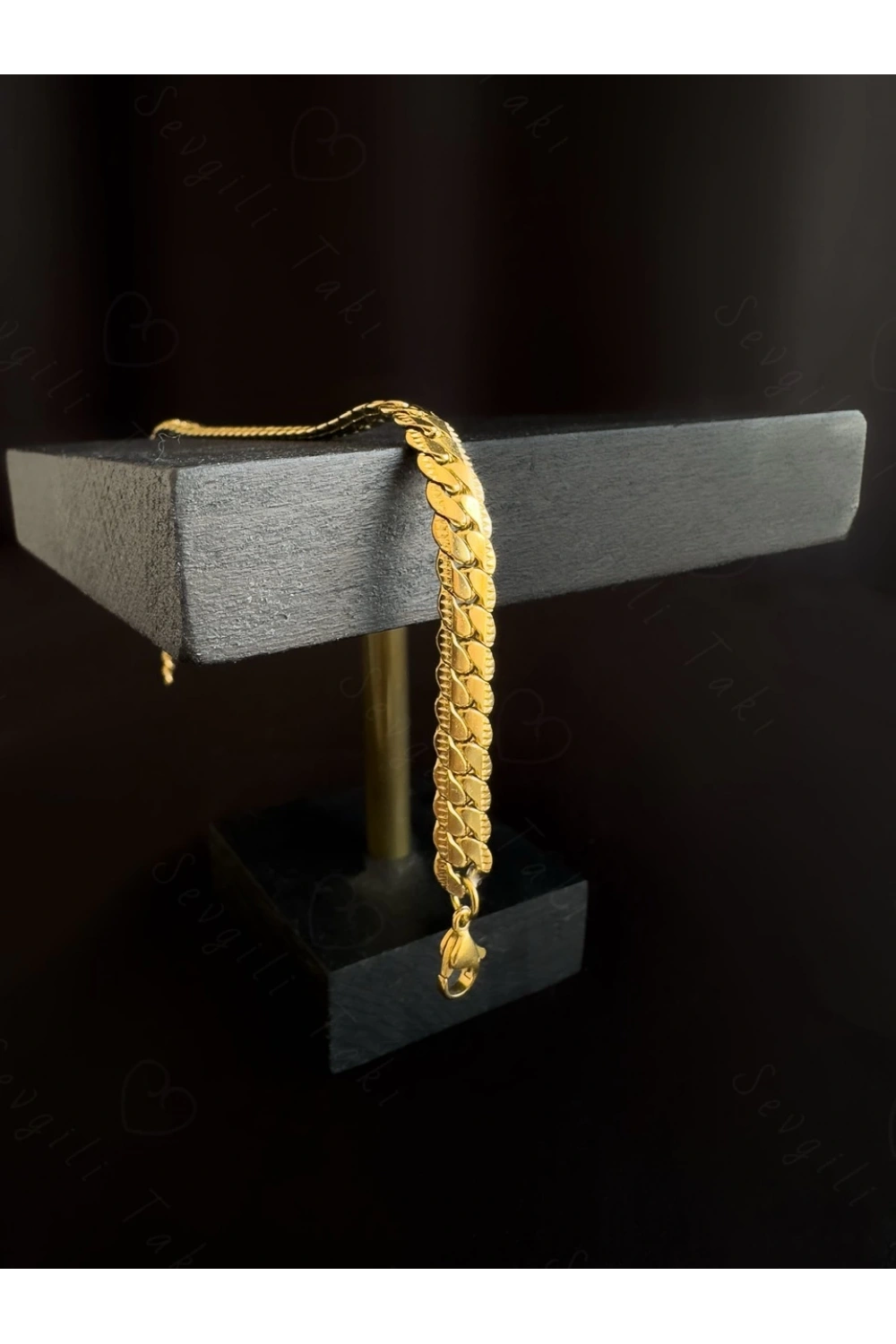 Yassı Model Snake Yılan Gold Çelik Zincir Bileklik | 1+ Serisi
