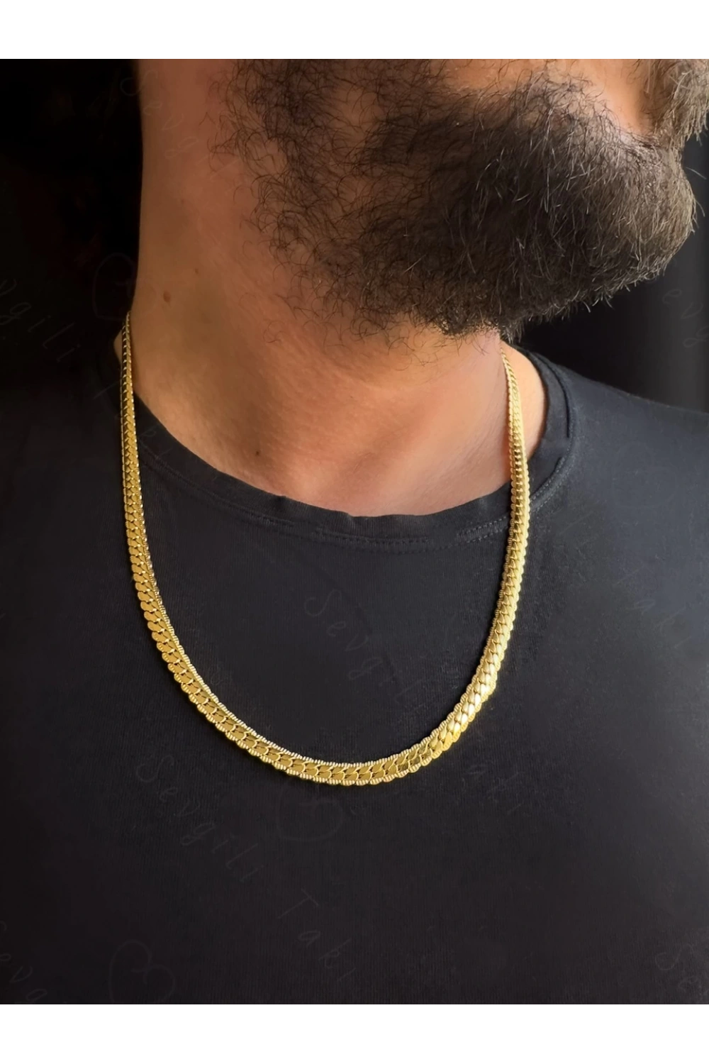 Yassı Model Snake Yılan Gold Çelik Zincir Kolye | 1+ Serisi