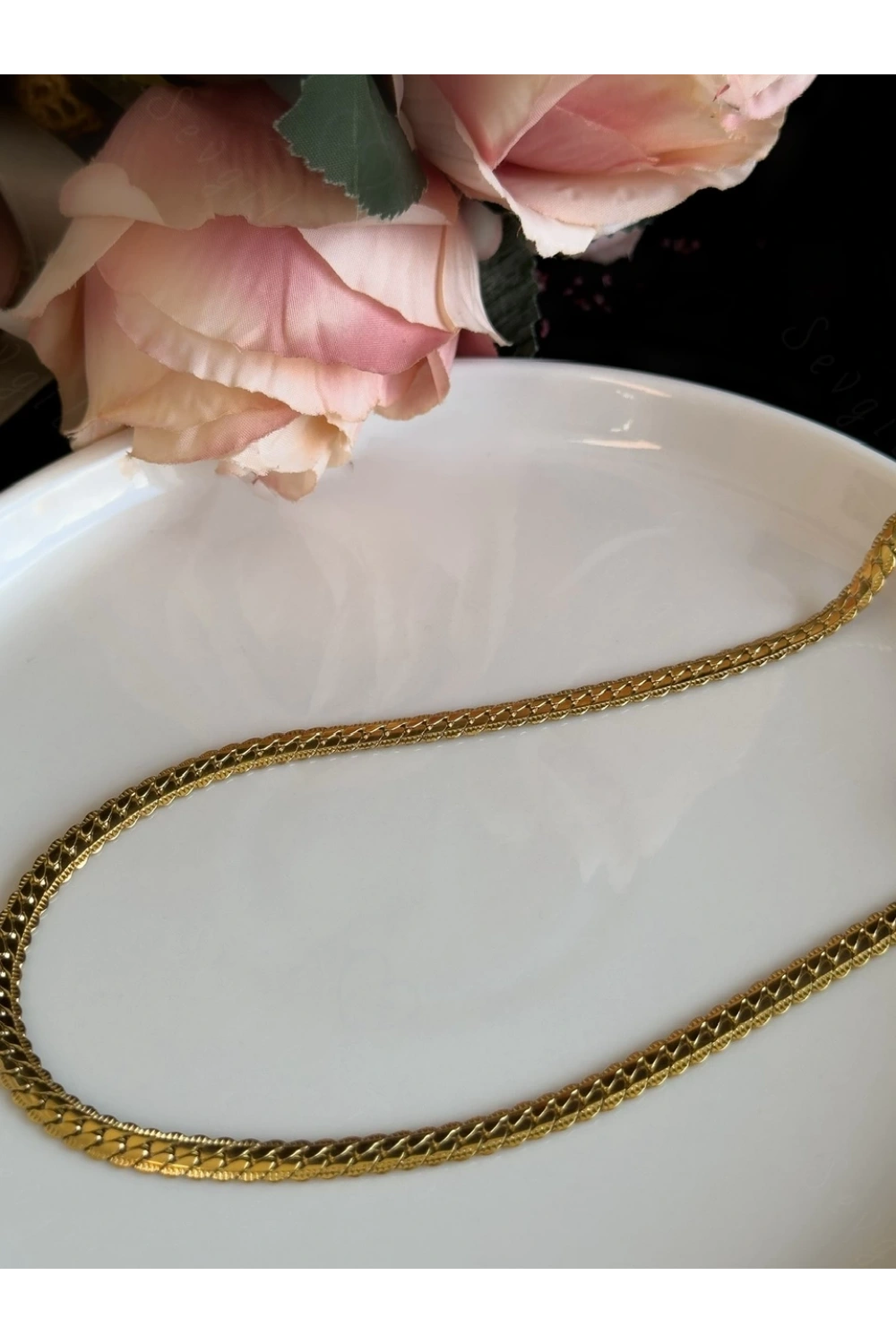 Yassı Model Snake Yılan Gold Çelik Zincir Kolye | 1+ Serisi