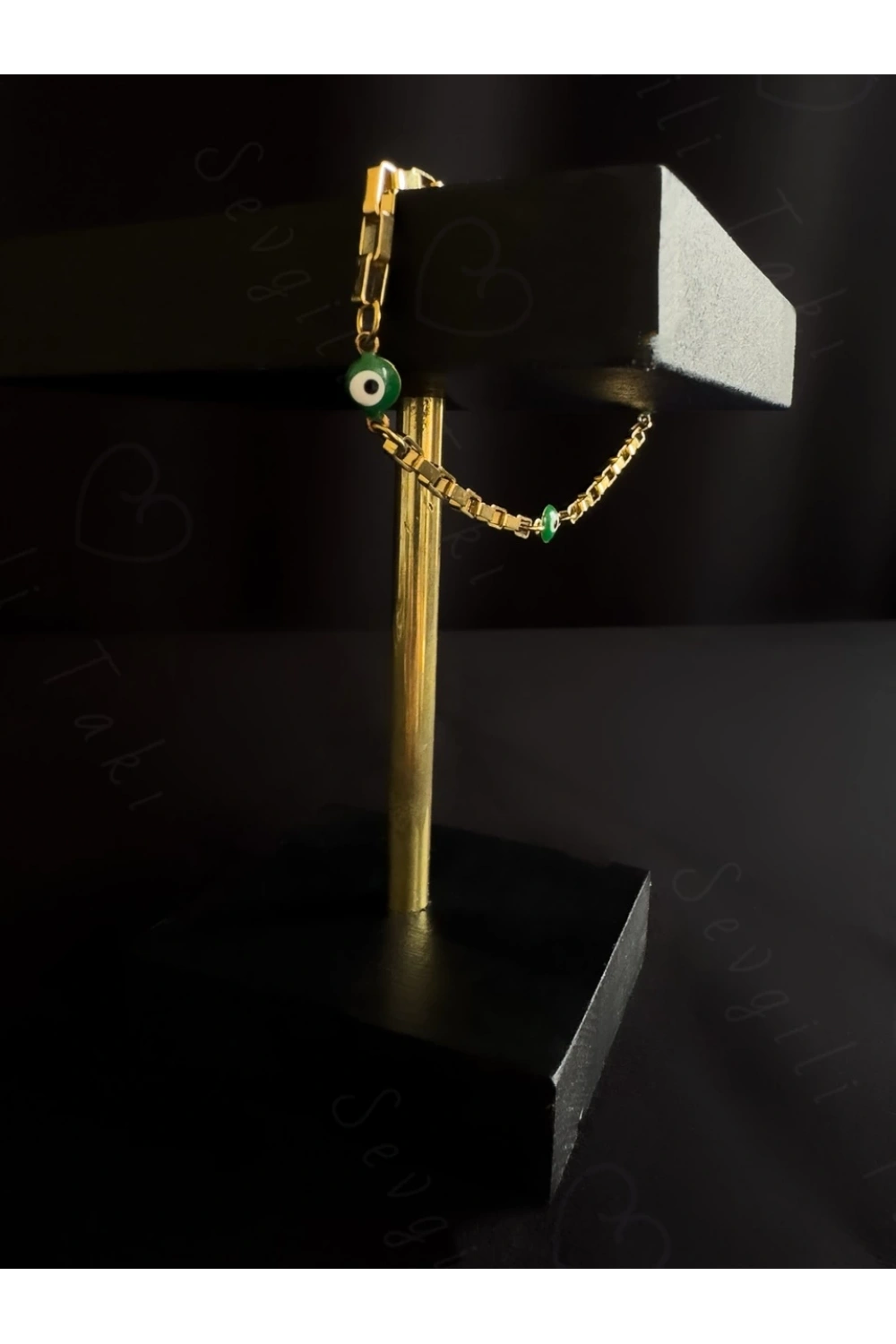 Yeşil Nazar Boncuklu Gold Çelik Halhal | Allure Serisi