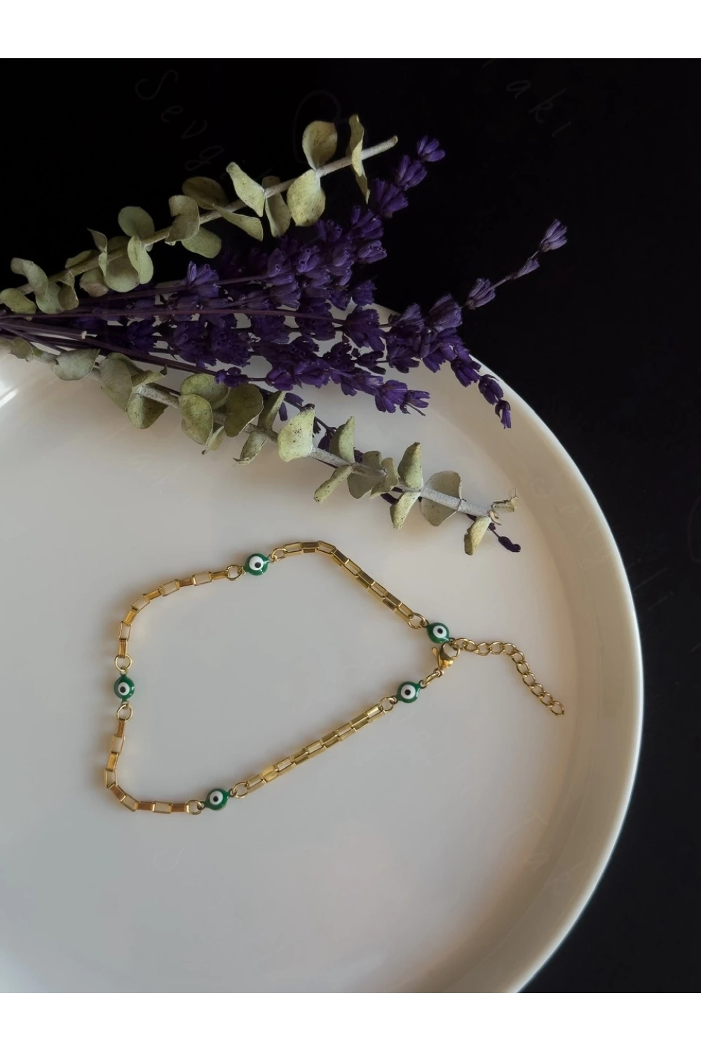 Yeşil Nazar Boncuklu Gold Çelik Halhal | Allure Serisi