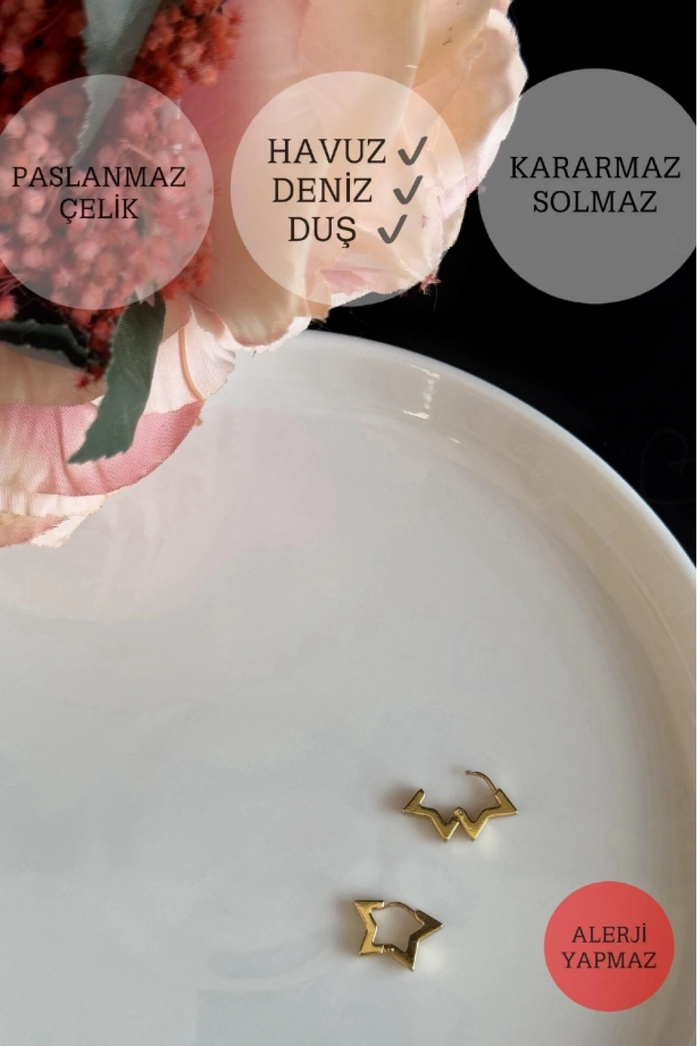 Yıldız Figürlü Çelik Küpe -Lotus Serisi