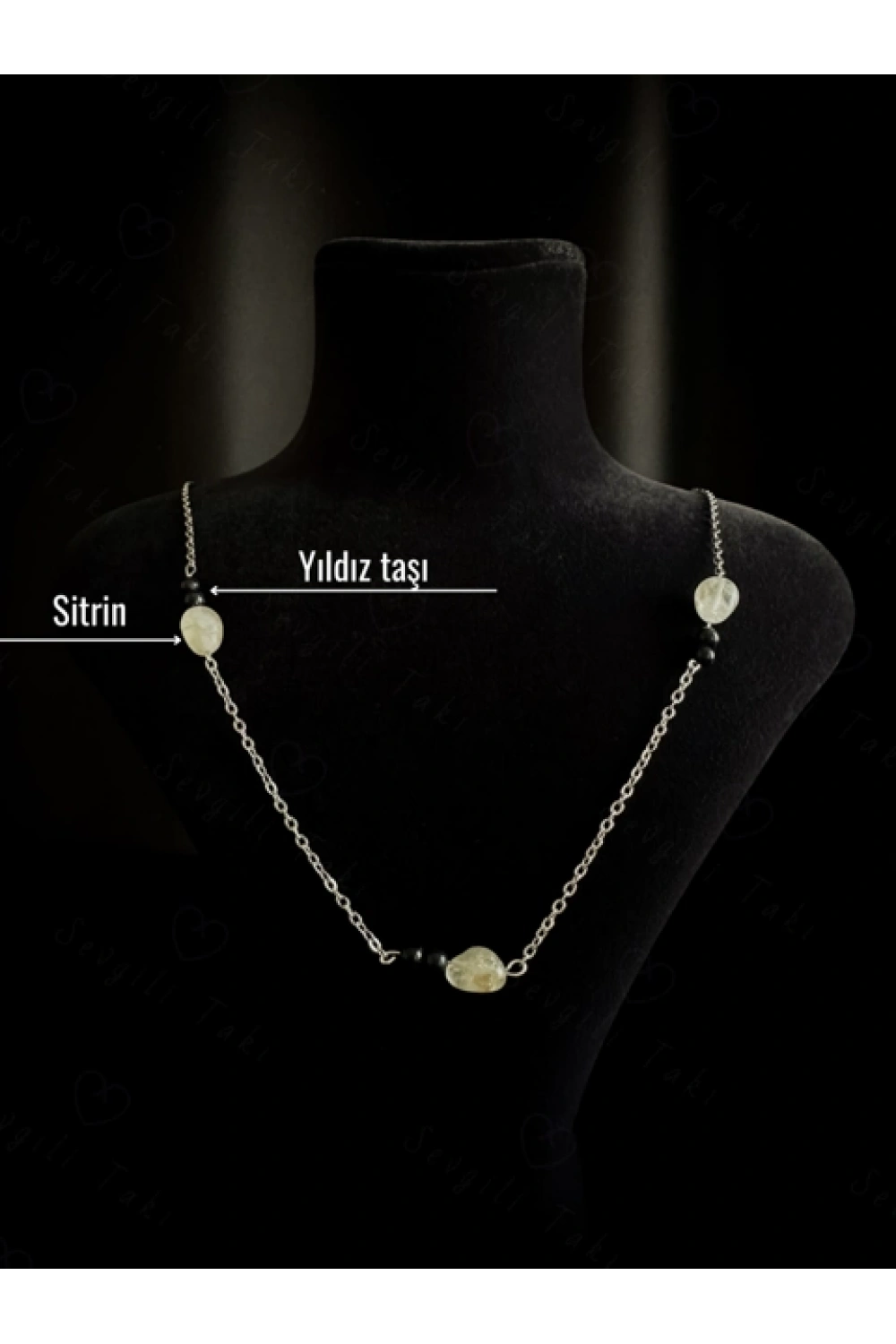 Yıldız ve Sitrin Doğal Taşlı Çelik Kolye | Mutluluk Serisi